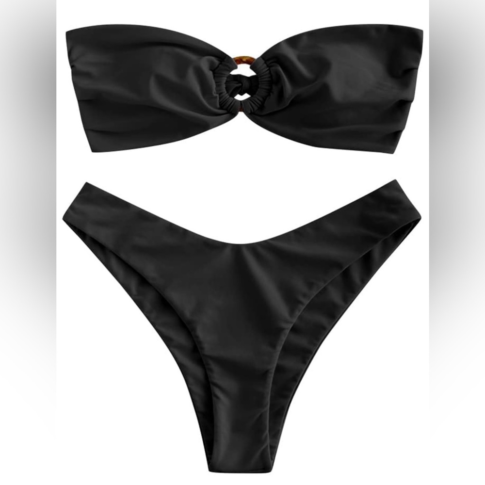 Zaful Black Bandeau Bikini High-Cut Cheeky